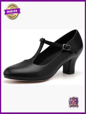 T-Strap Dance Heels 2.5" Block Heel Ballroom Salsa Tango Flamenco Latin